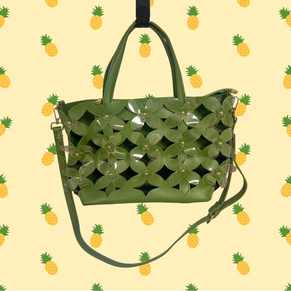 Olive green clear daisies purse